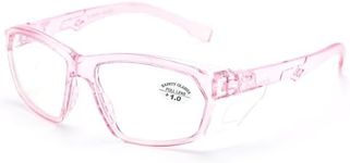 ProtectX Pink Safety Glasses with Readers, Anti-Fog Safety Glasses with Side Shields, ANSI Z87.1 Safety Glasses for Men Women Reading Glasses 1.0 Dipoter