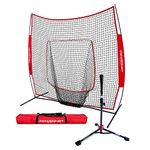 PowerNet Baseball Softball Practice Net 7x7 with Travel Tee | Practice Hitting, Pitching, Batting, Fielding | Portable Backstop (Red)