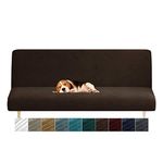 MAXIJIN Velvet Futon Cover Stretch Futon Slip Cover Full Size Futon Mattress Cover Armless Sofa Bed Plush Futon Couch Cover with Elastic Bottom (Futon, Dark Coffee)