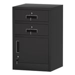 JINGUR Metal Storage Cabinet with Locking Door and 2 Lockable Drawers for Home Office Bedroom Living Room (Black)