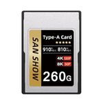 SANSHOWSD CFexpress Type A Memory Card, Up to 910MB/s Read & 810MB/s Write for 4K 8K Recording RAW Video& Photo, Compatible with Sony Alpha&FX Cameras, Supports PCle 3.0 (260GB, Gold)