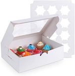 [15-Packs] White Cupcake Boxes 12 Holders Standard Cupcakes, Cupcake Containers Carrie Holders for Cookies, Muffins and Pastries13.8 x 9.5 x 4inch with Inserts and PVC Windows