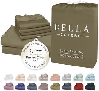 Bella Coterie 7 Piece Luxury Bamboo Viscose Split King Size Sheet Set | 2 Fitted Sheets for Adjustable Beds | 100% Organically Grown | Cooling for Hot Sleepers | 4 Pillowcases [Olive]