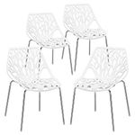 Bonnlo Modern Stackable Chair Set of 4 Kitchen Dining Chair Birch Sapling Comfy Chairs for Indoor&Outdoor Use (White)