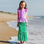 Butterfly Craze Little Girl's Mermaid Costume, Top/Dress with Skirt - Perfect for Birthday Parties, Halloween, School Fairs or Pretend-Play or Dress-Up, Purple Top, Deep Green Skirt, Large (5-6yrs)