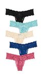 Cosabella Women's Cutie 5 Pack Thong, Black/Blush/Dusty Turquoise/Plum Blossom/Marine Blue, One Size