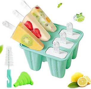 Popsicle Molds 6 Pieces Silicone Ice Pop Molds, BPA Free Popsicle Mold Reusable Easy Release Ice Pop Maker with Silicone Funnel and Cleaning Brush,Green