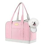 Pawaboo Dog Purse Carrier, Pet Carrier Tote with Pockets, Breathable Soft-sided Pet Bag with Adjustable Safety Tether Strap for Shopping Travel, Pet Carrier Purse for Small Medium Dog Cat, Pink