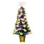 Christmas Tree World | 3ft Artificial Vesuvius Fir Fibre Optic Tree | Bushy and Luxury Quality PVC Tips, Warm White Lighting | Easy to Assemble and Take Down | 45cm Diameter