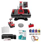 Print Digits | Latest Model |P8100 5 in 1 Combo Teflon Coated Heavy Duty with Double Heating Tubes Machine|with Sublimation 4 Color Printer Full Setup