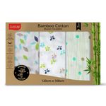 LuvLap 100% Bamboo Cotton Muslin Baby Swaddle Set, Baby Towel, Size-120cm x 100cm (47"x39"), Whale, Rainbow, Cloud Print, 0-18 Month+, Printed Mulmul Muslin Swaddle Wrap for New Born, Pack of 3