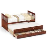 DORTALA Trundle Bed Twin Size, Wooden Daybed w/Trundle and 3 Storage Drawers, No Box Spring Required, Modern Captains Bed for Boys Girls Adults, Great for Bedroom, Guest Room (Walnut)