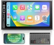 Double Din Car Stereo Compatible with Wireless Apple Carplay, Android Auto - 7" Touch Screen Car Audio Receiver with Bluetooth, AUX, FM Car Radio