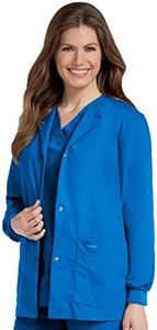 Landau Essentials Relaxed Fit 4-Pocket Snap-Front Scrub Jacket for Women 7525, Royal Blue, X-Large