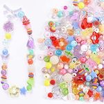 120 Pcs Acrylic Assorted Beads Mix Color Flower Heart Butterfly Candy Beads Pastel Beads Candy Color Plastic Beads Cute Round Beads Bulk for Bracelets Jewelry Making Necklaces DIY Crafts