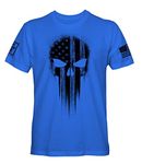 USA American Skull Men's Patriotic T-Shirt, Royal - Shirt, X-Large