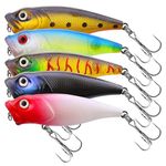 OriGlam 5pcs Fishing Popper Lure, Fish Baits Bass Hard Lures 3D Eyes Poppers, Topwater Lures Bass Lures Fishing Hard Baits