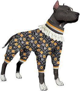 LovinPet Dog Onesies for Medium Dogs, Post Operative Protection, 4 Leg High Collar Dog Onesies, Lightweight Elastic Dotty Flora Geo Floral Licorice Prints Large Dog Pjs as Base Shirt for Dog Dresses