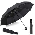 PANCA Windproof Travel Umbrella with Automatic Open & Close – Large Size for Men & Women | Heavy Duty Rain with 8 Reinforced Ribs | Compact Folding for Girls, Boys, Office, Travel (Black)
