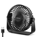 TriPole USB Desk Fan, 3 Speeds Adjustable Strong Wind Table Fan, 360°Head Rotation 1.5 m Cable Personal Desktop Fan, 4.5 Inches Portable Mini Fan for Table Home Bedroom Office Indoor Outdoor, Black