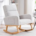 HCHAIRH Rocking Chair Nursery, Glider Rocking Chairs for Nursing, Upholstered Nursery Rocker with Side Pocket and High Back for Living Room Bedroom, Light Gray
