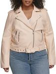 Levi's Women's Belted Faux Leather Moto Jacket (Regular & Plus Size), Peach Puree, 3X