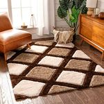 TAUKIR CARPETS Handmade 3D Edge Collection Super Soft Microfiber & Polyester Silk Touch Rugs, Size 4x6,feet Colour- Brown/Beige