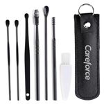 Careforce - The Force Behind Your Health Ear Cleaning Kit Steel & Reusable With Storage Pack Tool Kit With Ear Curette Cleaner And Spring Ear Buds Cleaner 6 Pcs Set Black