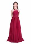 FEESHOW Big Girls Halter Lace Flower Chiffon Wedding Bridesmaid Long Dress Formal Party Prom Evening Maxi Gown Burgundy 8