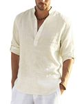 COOFANDY Men's Casual Long Sleeve Henley Shirts Cotton Linen Premium Beach T-Shirt Beige