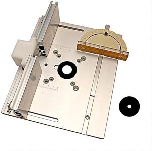 KETIPED Aluminium Router Table Insert Plate,Woodworking Benches Router Flip Plate with Miter Gauge Guide Aluminium Fence Sliding Brackets,Multifunctional Trimming Engraving Table(Silver),051