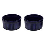 Reyavi Ceramic Ramekin Bowls for Baking dish, Serving and Dipping - Small Bowl for Chutney, Sauce and Desserts - Microwave, Dishwasher and Oven Safe - Set of 2, 125ml, Navy Blue