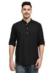 SKAVIJ Men's Cotton Kurta Long Sleeve Casual Henley Shirt Black X-Large