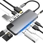 EKSA USB C Hub, 7 in 2 Type C Adapter for MacBook Pro 13" 15" 2018/2017 with 4K HDMI, 100W Power Delivery, Thunderbolt 3 Port, 2 USB 3.0, SD TF Card Reader (12 in 1)