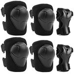 Jim's Store Kids Skate Pads 6pcs Adjustable Kids Knee Pads Elbow Pads Wrist Pads Protective Gear Set for Cycling Roller Skating Scooter (Black)