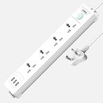 Artis AR-4SS-USB 4 Universal Sockets & 3 USB with Single Switch Surge Protector White