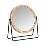 Amazon Basics Round Tabletop Mount Dressing Table Mirror with Bamboo Rim-1X/5X Magnification, Beige, 19.2 x 7.3 x 20.7 cm