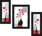 SAF Set of 3 Flower Floral UV Coated Home Decorative Gift Item Frame Painting 13.5 inch X 22.5 inch SANFS62-Multicolour