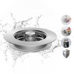 Hibbent All Metal Stainless Steel 3 in 1 Kitchen Sink Drain Strainer, Upgraded Anti-rust Sink Stop Combo, Anti-Clogging Stainless Steel Basket Strainer with Metal Handle for US Standard 3-1/2" Drain