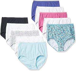 Hanes Women's Brief Underwear Pack, High-Waisted Cotton Brief Panties, 10-Pack (Colors May Vary), Solid/Print Mix, 14