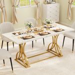 DWVO 70.3" Large Modern Dining Table for 6-8 People, Rectangular White Kitchen Dining Room Table with Faux Marble Tabletop and Gold Geometric Metal Legs, Farmhouse Wood Dinner Tables