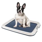 IRIS USA Pee Pad Holder, Medium Dog Pad Holder, Secure Latches, Non-Skid Rubber Feet, High Polish Finish for Easy Cleaning, Leak Protection Indoor Dog Potty Tray, Fits 43 x 58 cm Pad or Larger, Navy