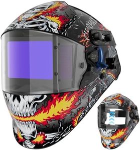 ARCCAPTAIN Flip Up Design Welding Helmet, Large Viewing 3.94" x 2.56" Auto Darkening Welding Hood, Ture Color Solar Powered Welding Mask, 4 Arc Sensor with Adjustable Shade 3/4-8/9-13, Skeleton Knight