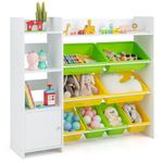 COSTWAY Kids Toy Storage Unit, Children's Toys Box Organiser with 8 Bins, Cabinet and Open Shelves, Large Toddler Bookshelf Rack for Playroom, Nursery, Kindergarten (White)