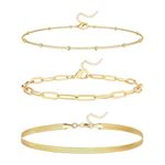 Artskin 3PCS Women Bracelet 14k Real Gold Plated Stacking Bracelets Paper Clip Link Chain Bracelet Adjustable Chain Bracelet for Women Girls