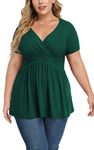 TIANZHU Women's Plus Size Green Top Wrap Shirt Short Sleeve Blouse Dress Tunic Top Maternity Peasant Top Dark Green 2X