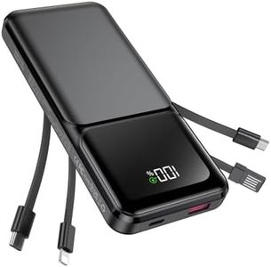 PDBEST 20000mAh Power Bank with Built in Cable- Fast Charging 22.5W Powerbank USB-C, LED Display Travel Battery Pack 5 Outputs & 3 Inputs for iPhon, iPad etc Ink Black