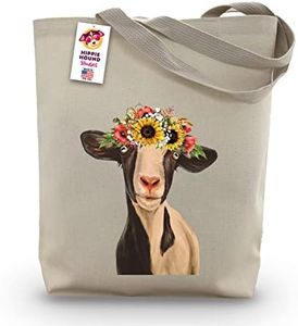 Goat Tote Bag, 'Luna' Sunflower Goat Canvas Goat Tote, Goat Lover Gifts, Goat Gifts