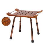 Teak 6 Height Adjustable Medical Bath Shower Stool Chair Bath Tub Seat with Non-Slip Feet Lightweight Bench Chair Wood Bath Shower Seat Spa Shower Chair with Arms without Back