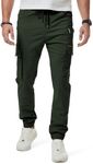 JMIERR Men's Cargo Pants Drawstring Stretch Waist Twill Joggers Trousers with Zip Pockets and Elastic Cuffs, 2XL, Duffel Green